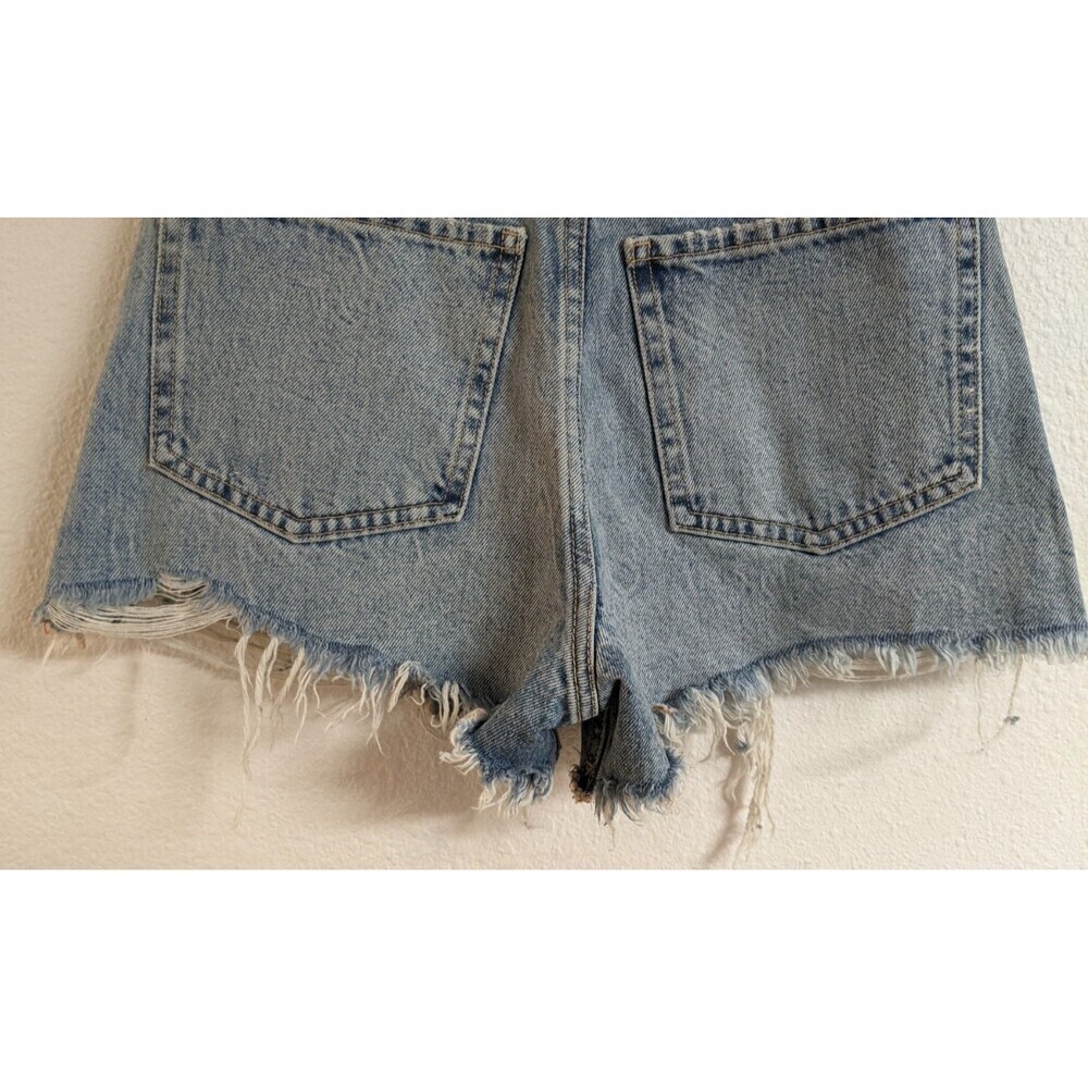 ZARA Women's Cotton Distressed Hem High Waisted Denim Shorts Size 0 - Picture 6 of 8